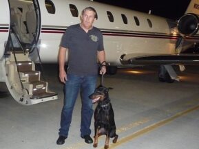 TransportationDogTraining family estate protection dog with man and plane
